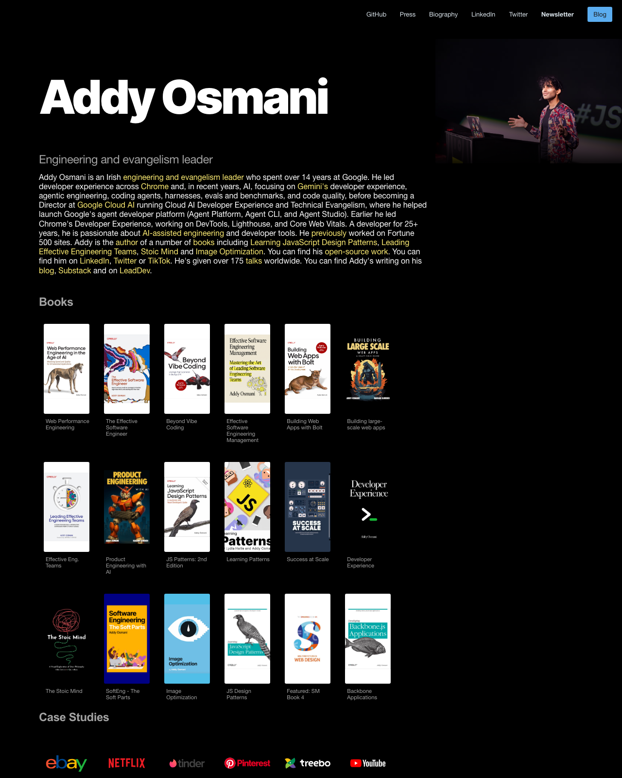 Screenshot of Addy Osmani's blog