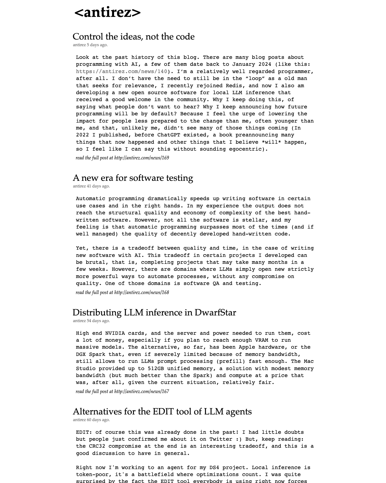 Screenshot of Salvatore Sanfilippo's blog