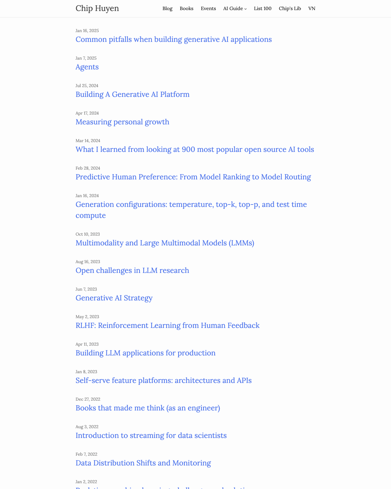 Screenshot of Chip Huyen's blog