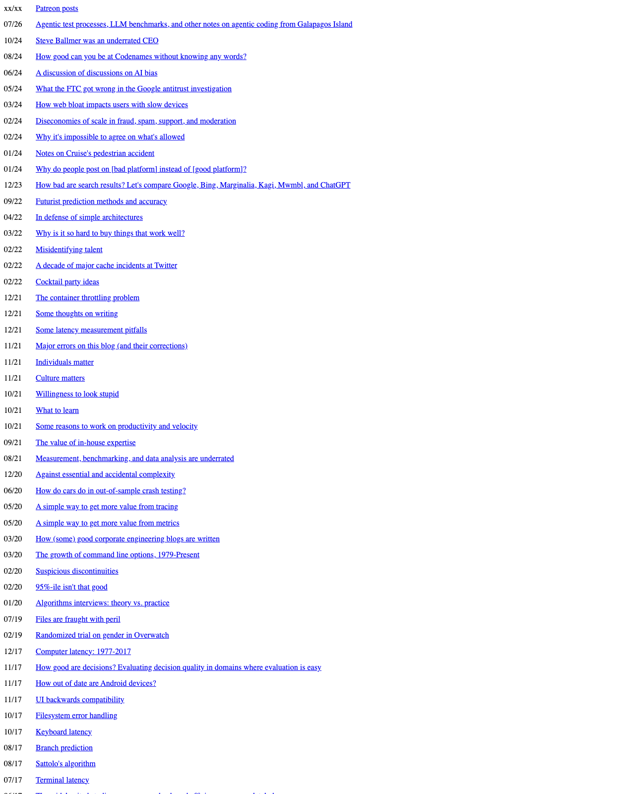 Screenshot of Dan Luu's blog