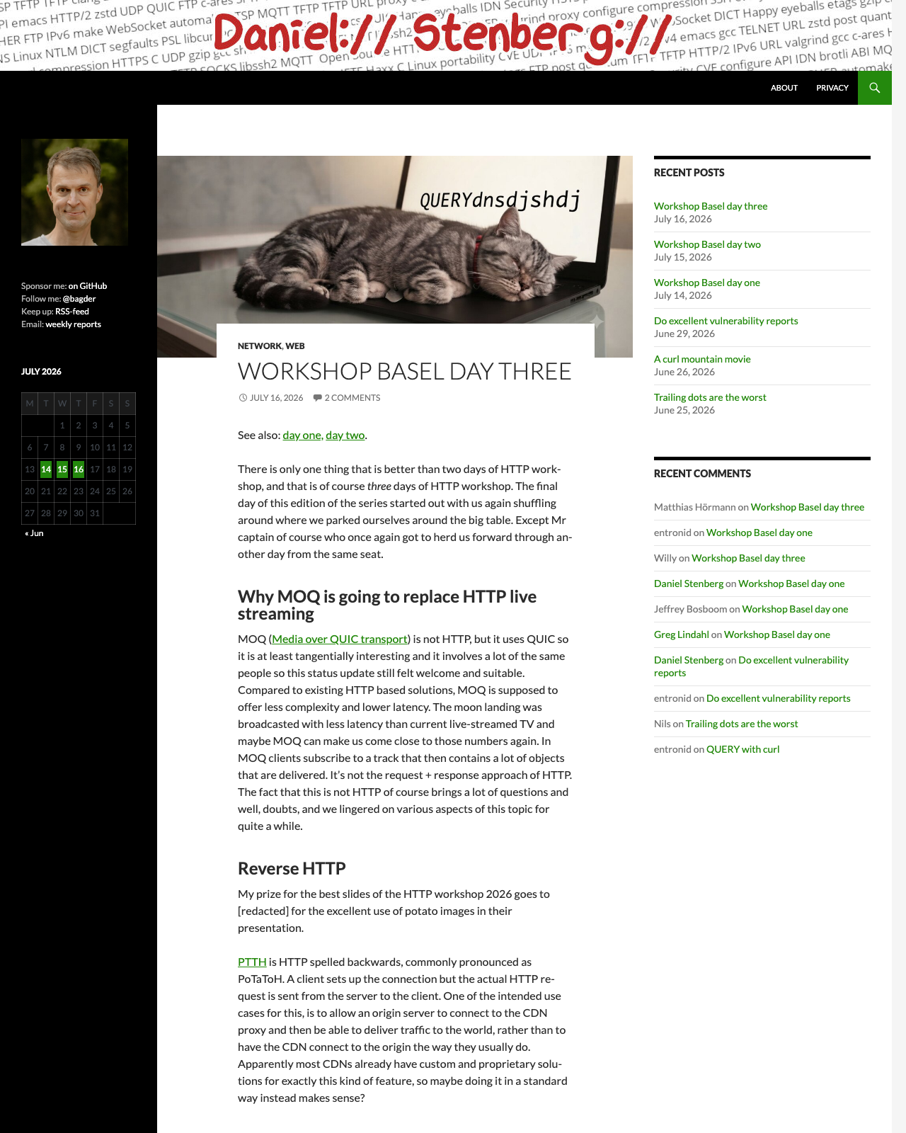 Screenshot of Daniel Stenberg's blog