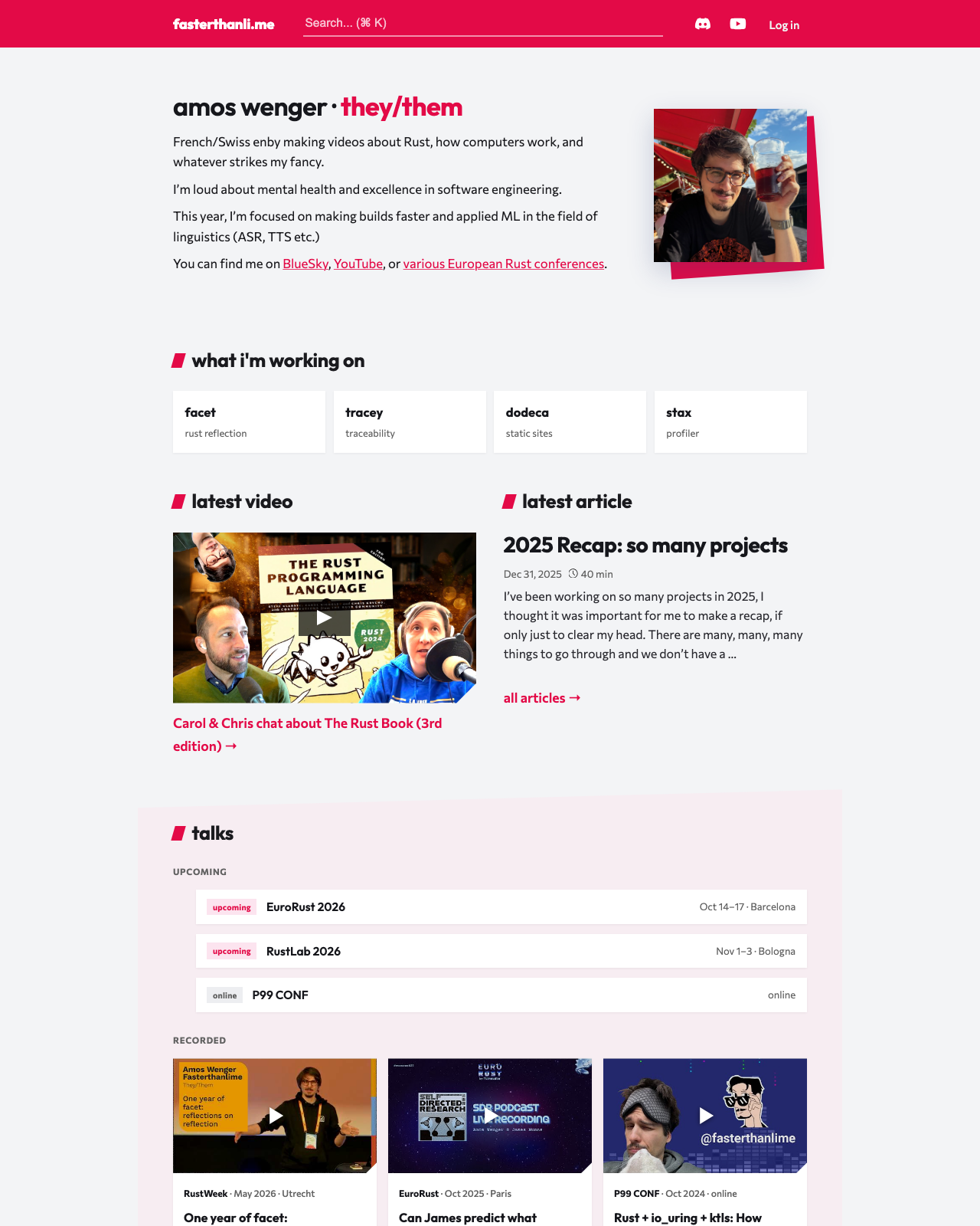 Screenshot of Amos Wenger's blog