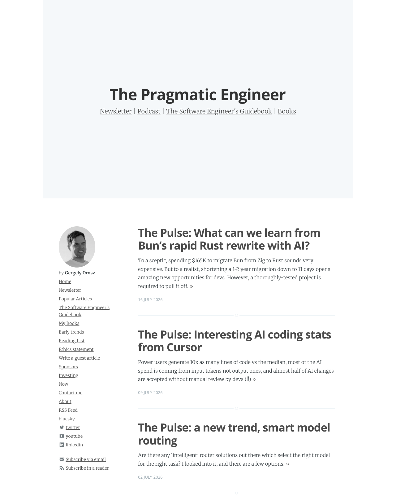 Screenshot of Gergely Orosz's blog