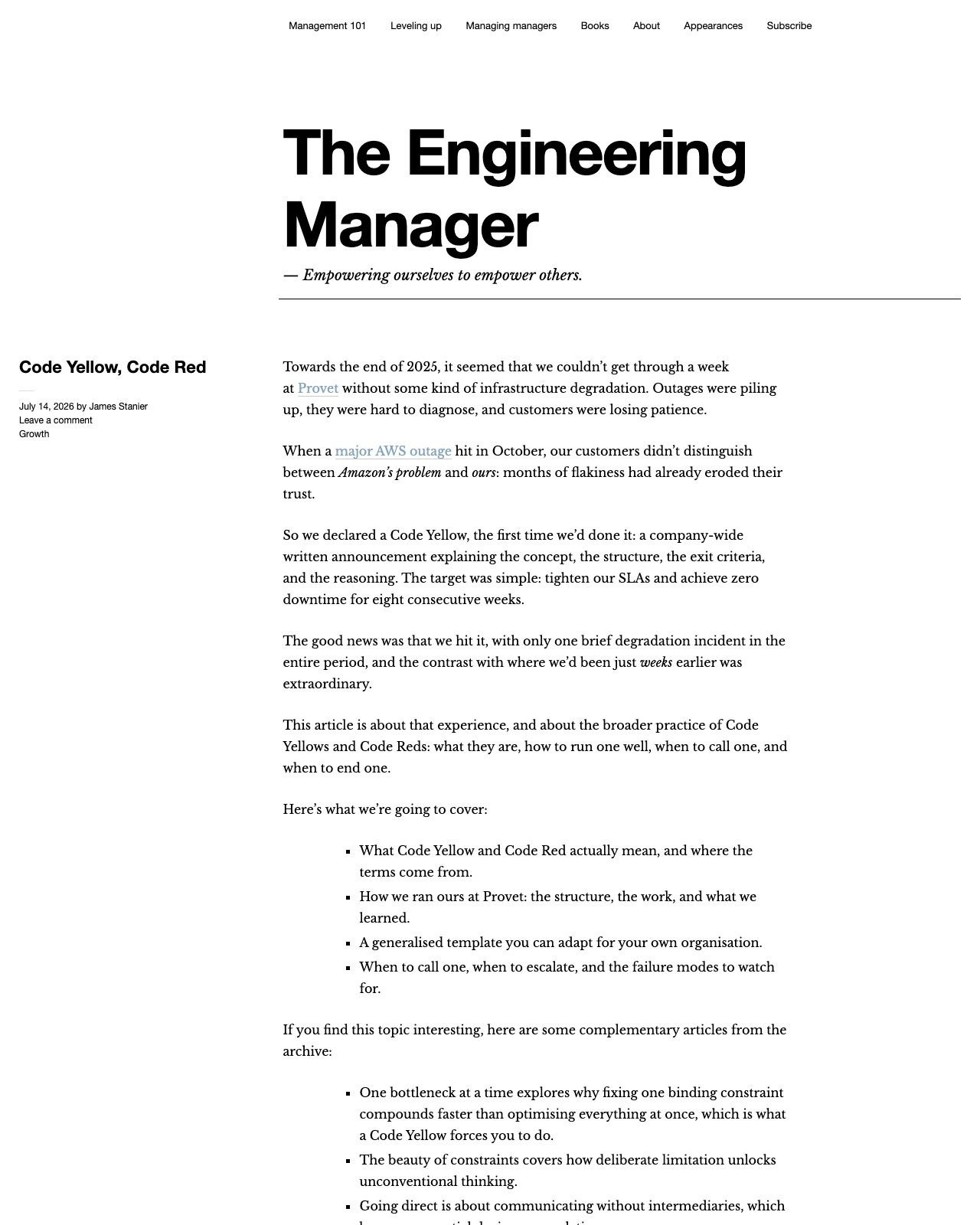 Screenshot of James Stanier's blog