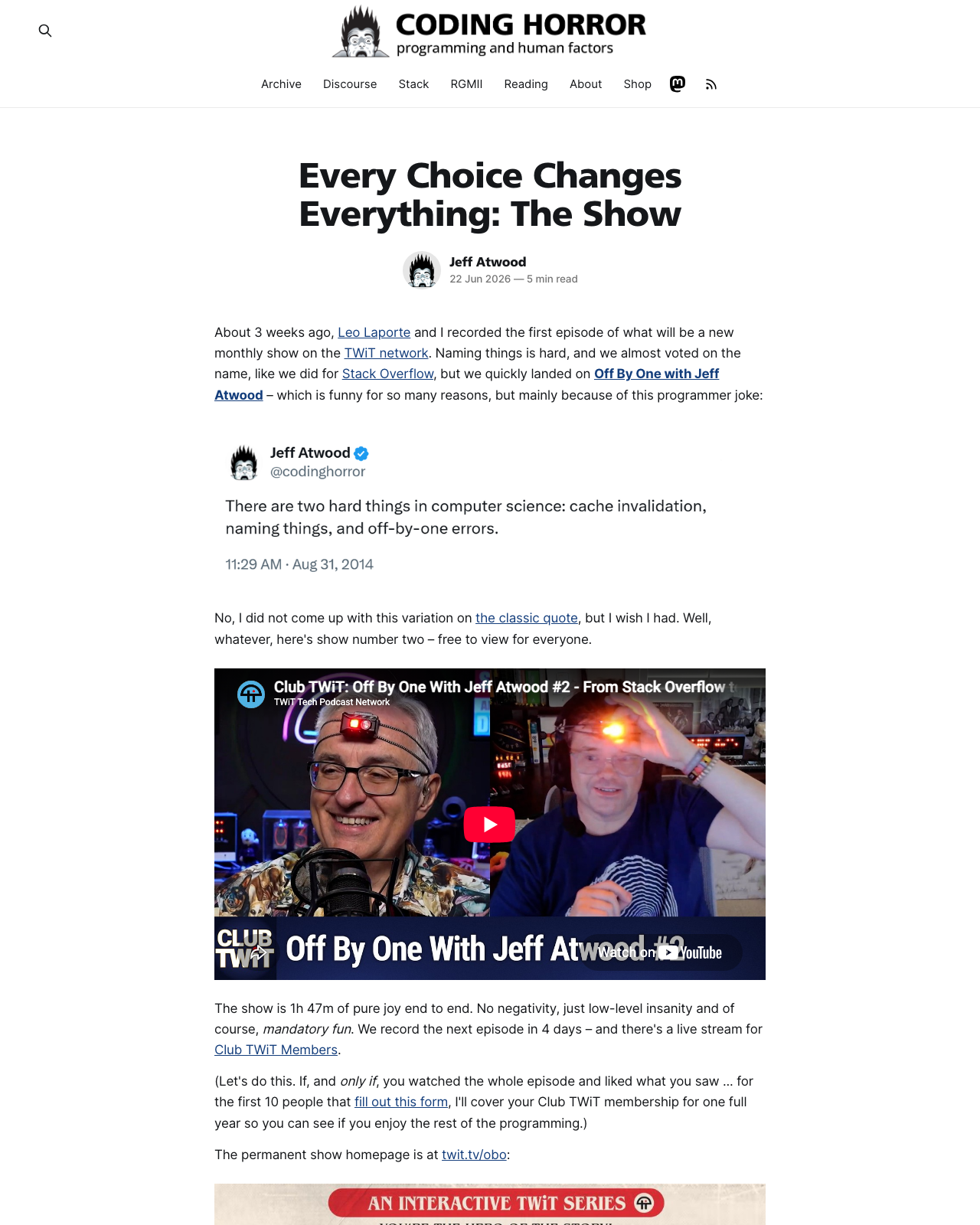 Screenshot of Jeff Atwood's blog