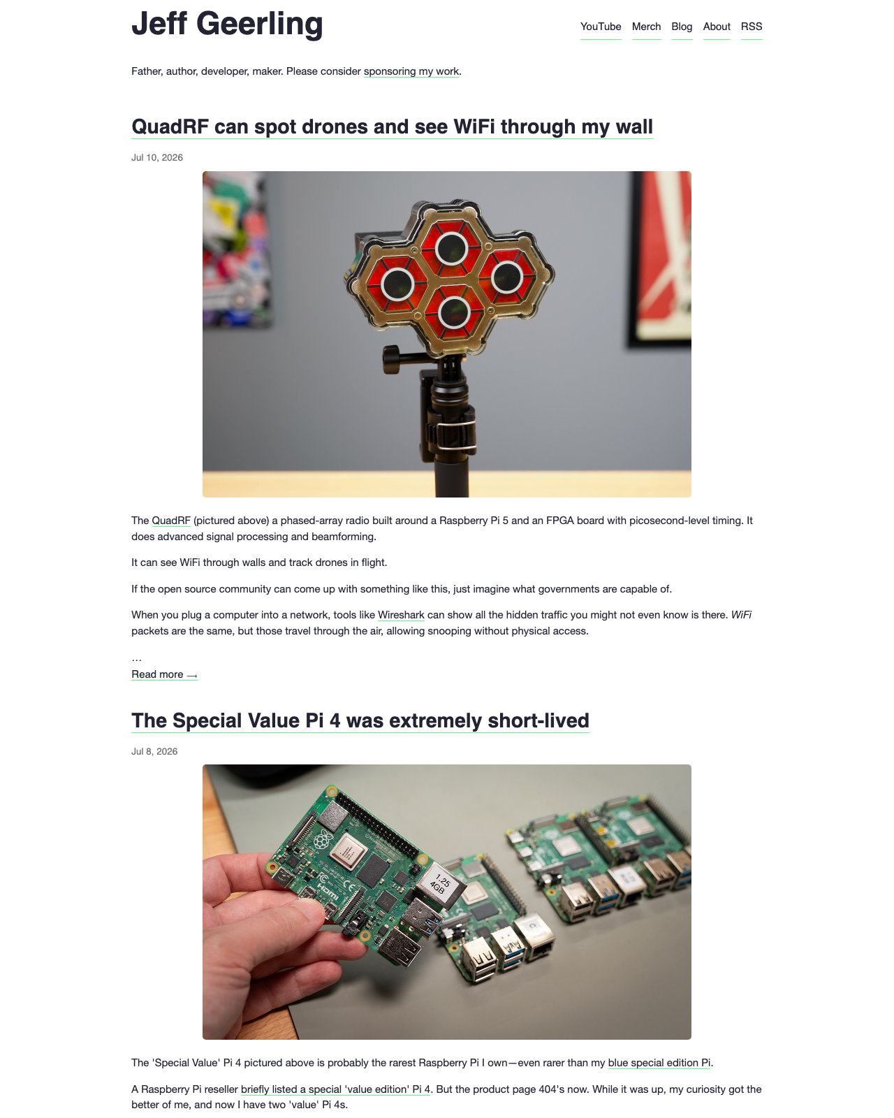 Screenshot of Jeff Geerling's blog