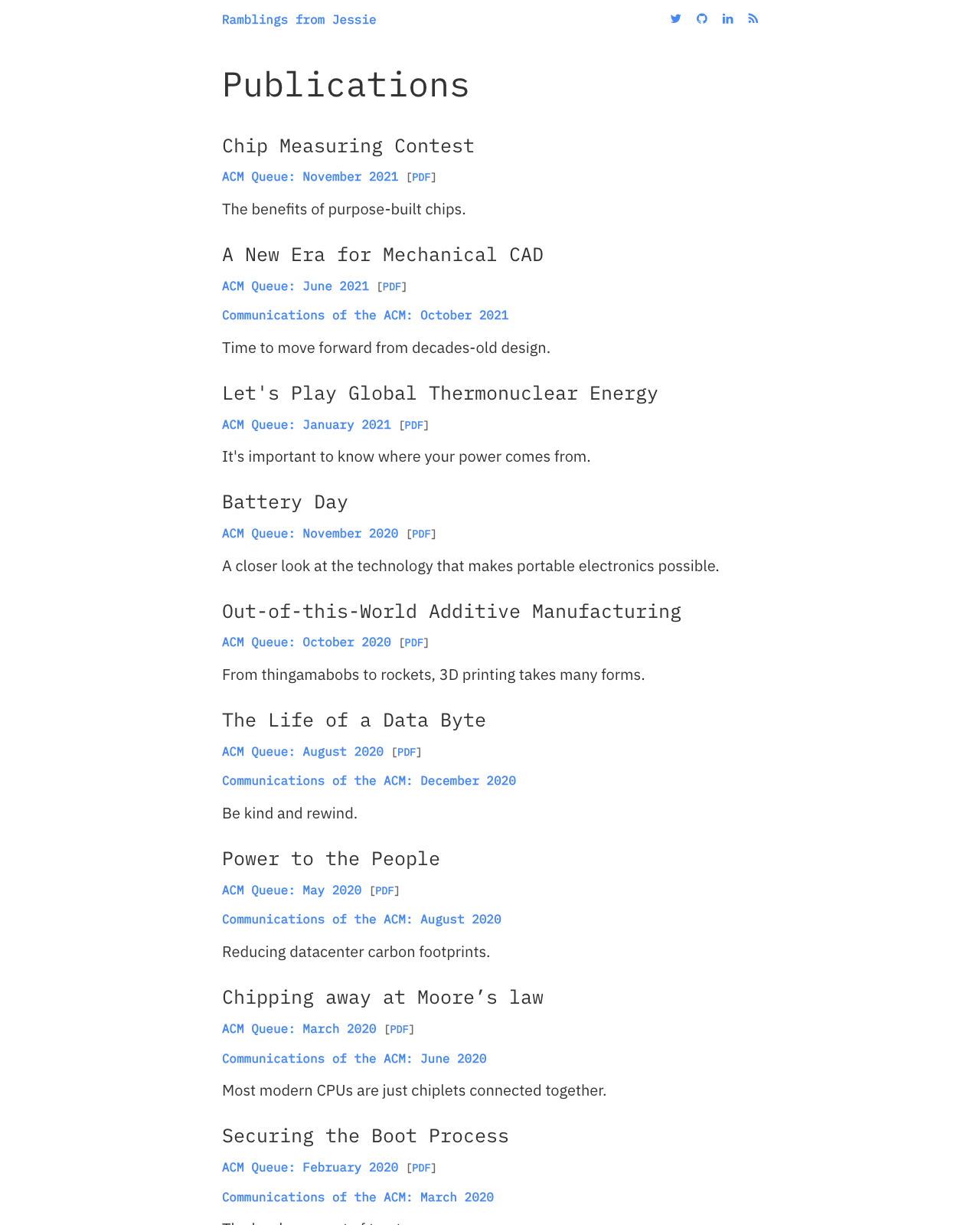 Screenshot of Jessie Frazelle's blog