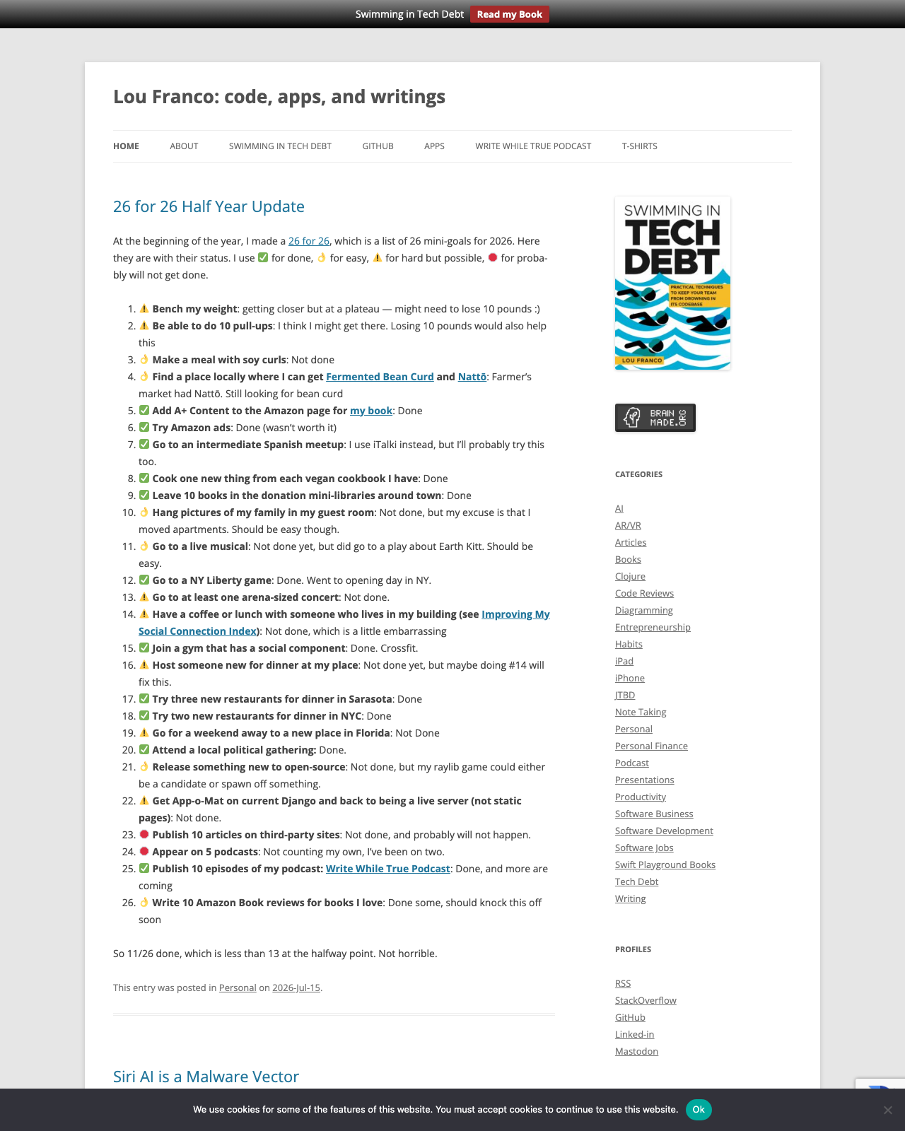 Screenshot of Lou Franco's blog