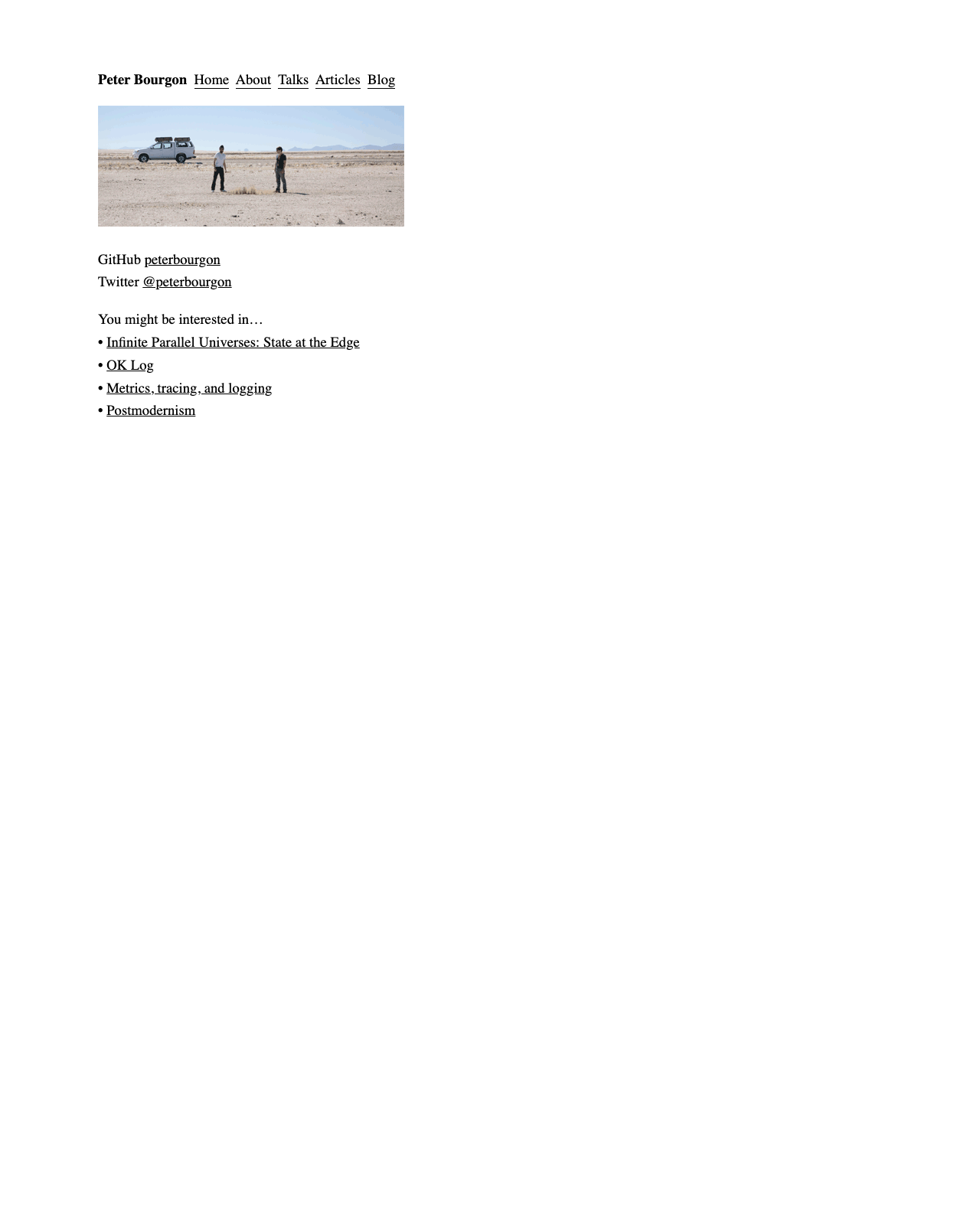 Screenshot of Peter Bourgon's blog