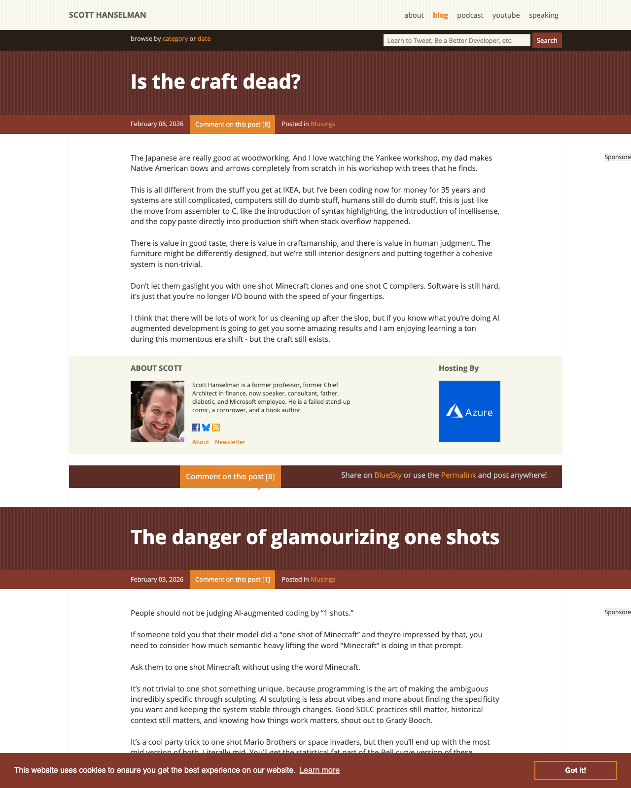 Screenshot of Scott Hanselman's blog