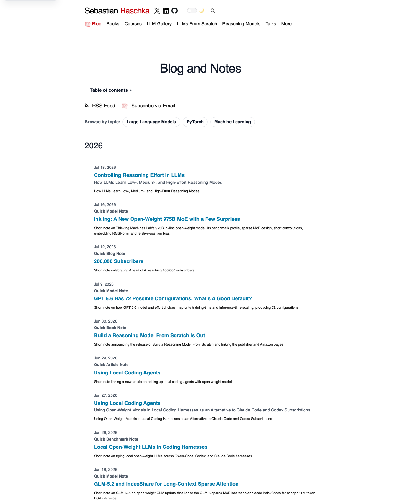 Screenshot of Sebastian Raschka's blog