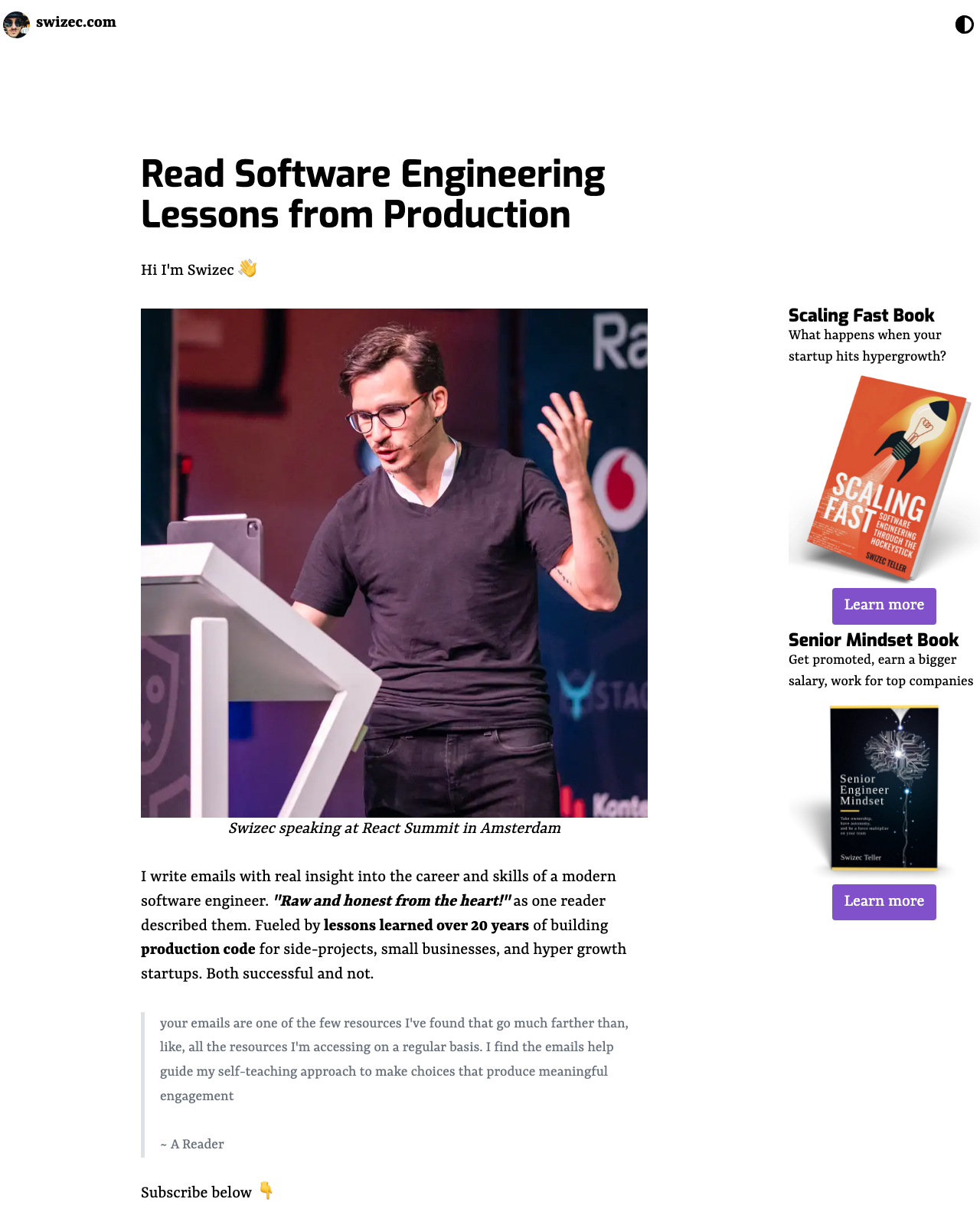 Screenshot of Swizec Teller's blog