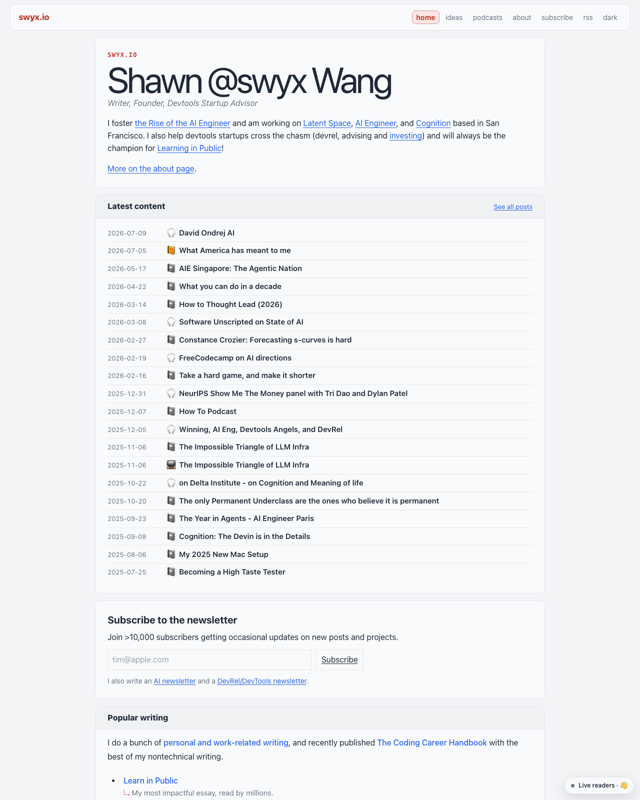 Screenshot of Shawn Wang (swyx)'s blog