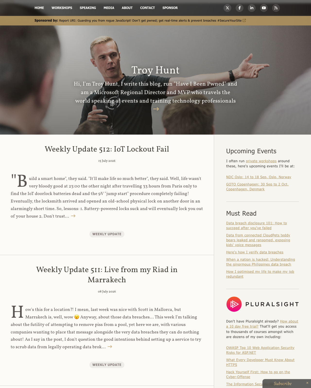 Screenshot of Troy Hunt's blog