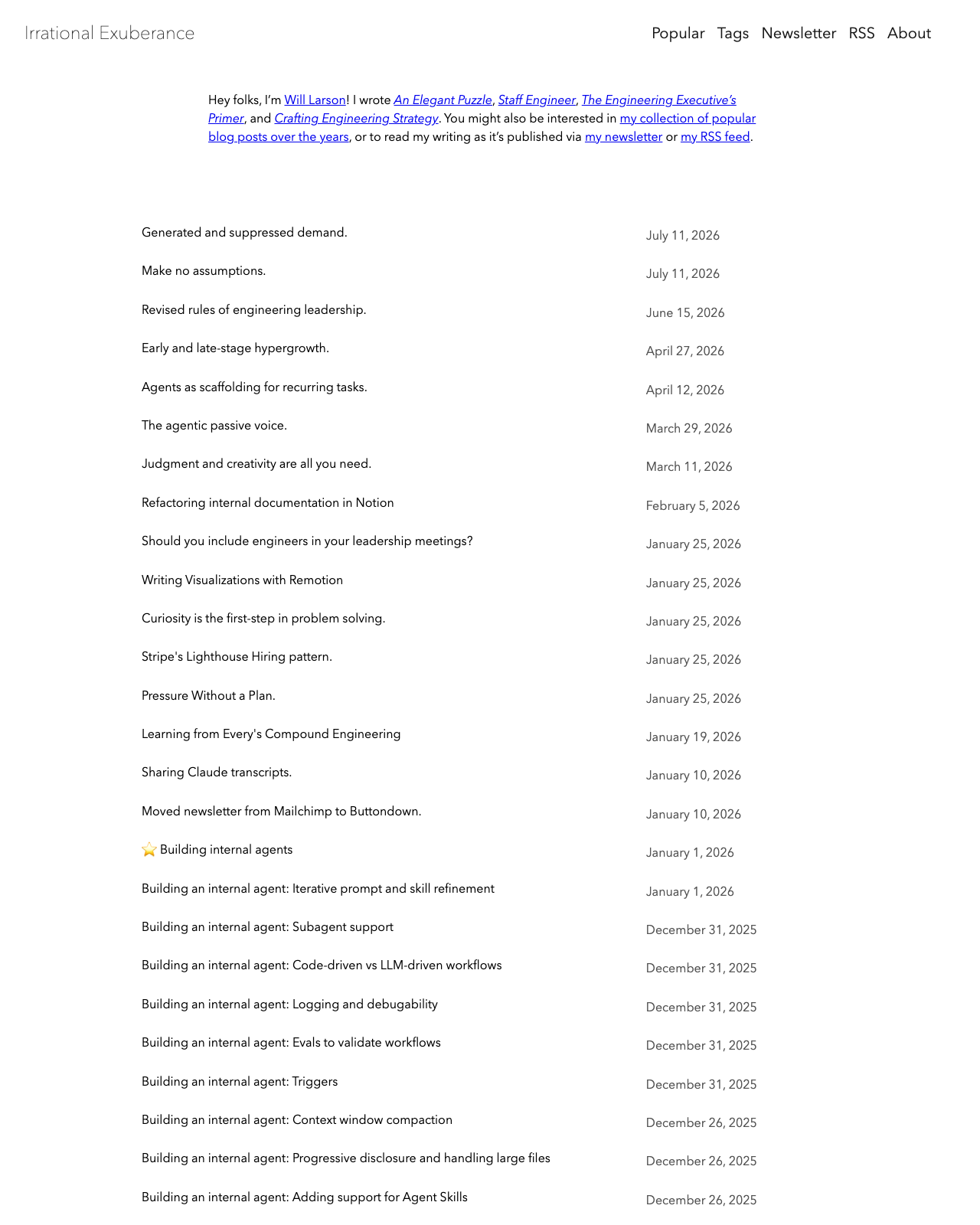 Screenshot of Will Larson's blog
