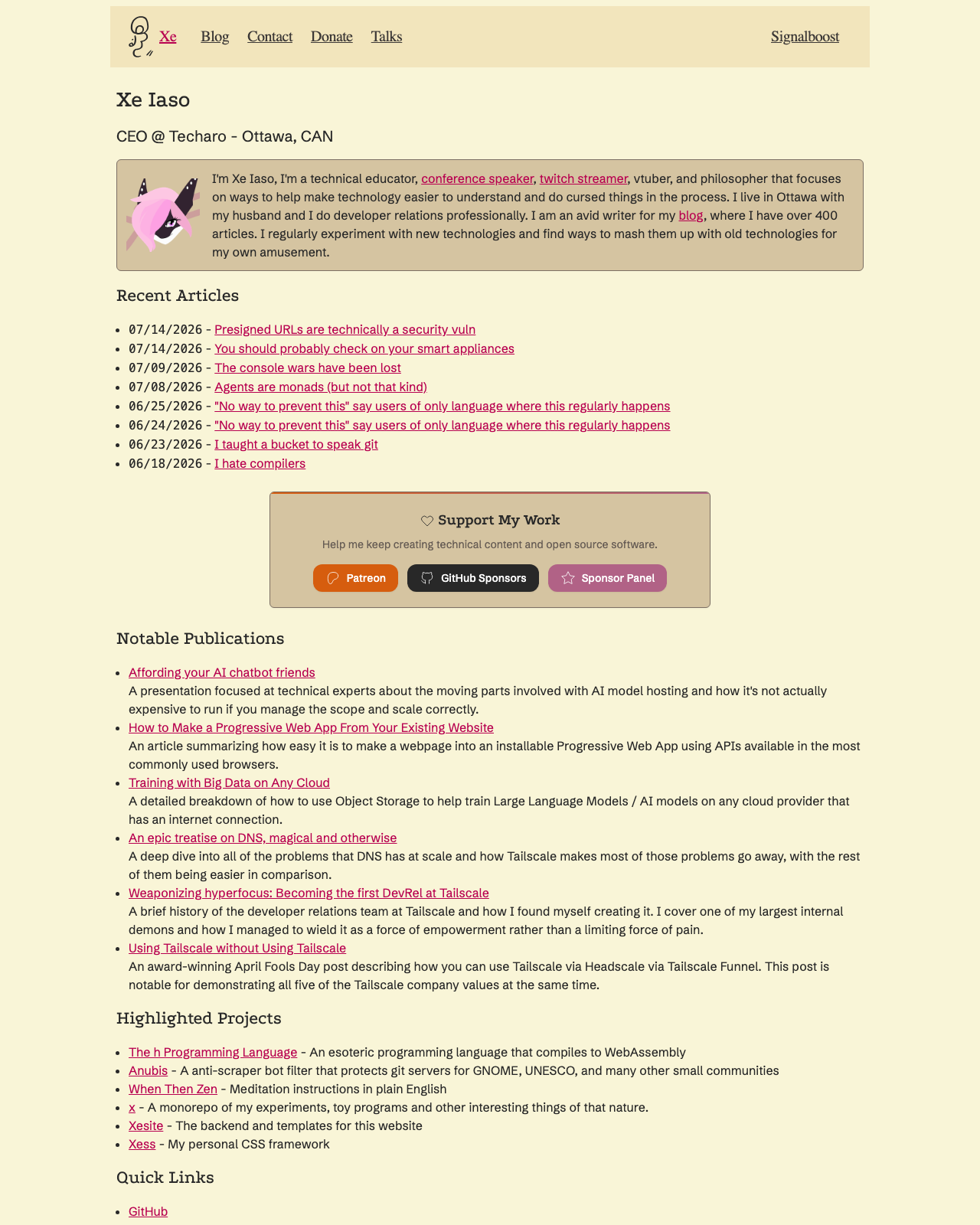 Screenshot of Xe Iaso's blog